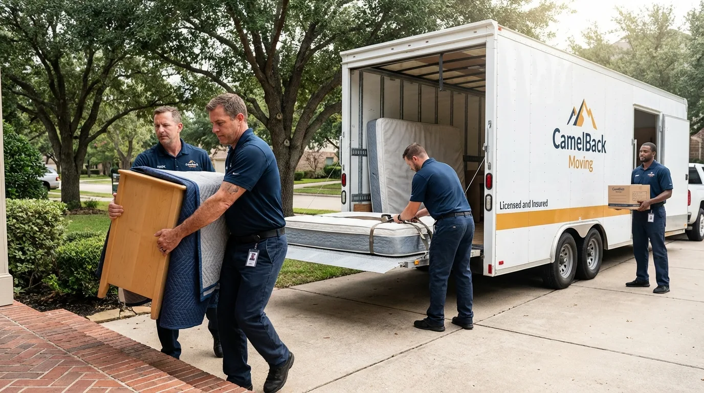 Crew loading residential truck for cross-state move from Lisbon, ME