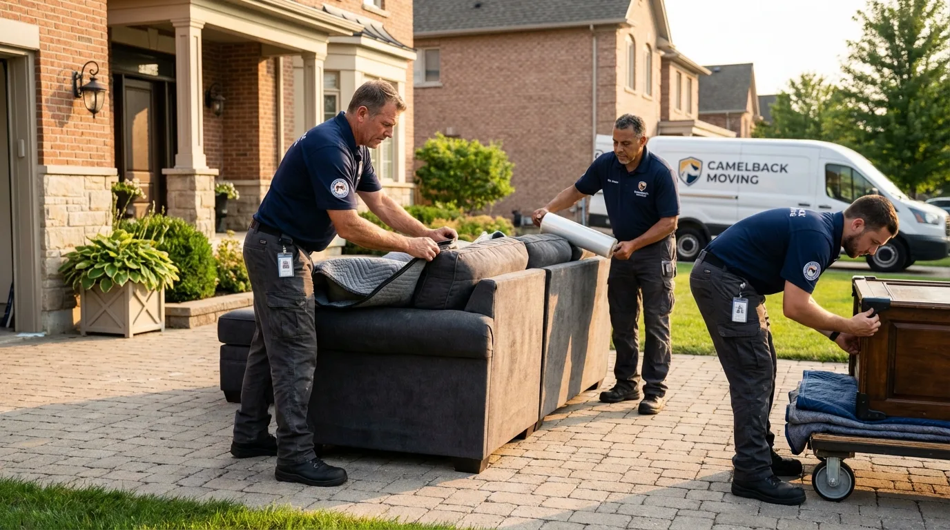 Large estate moving crew wrapping furniture in Lisbon, ME